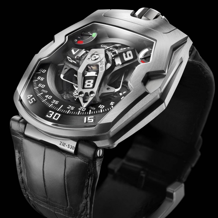 Urwerk UR-210 Maltese Falcon features the worlds-first winding efficiency indicator. 1
