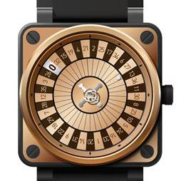 Bell and Ross Casino Watch BR01. Features miniature roulette wheel.